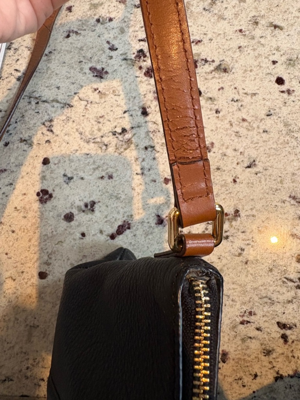 Ralph Lauren Black Pebbled Leather Crossbody with Brown Strap - Picture 13 of 16